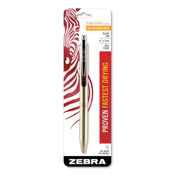 Zebra Sarasa Grand Gel Pen, Retractable, Fine 0.7 mm, Black Ink, Gold/Translucent Black Barrel