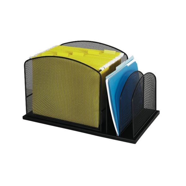 Safco Onyx Mesh Hanging File Desk Organizer With 2 Upright Sections, 11 1/2″H x 19 1/4″W x 11 1/2″D, Black