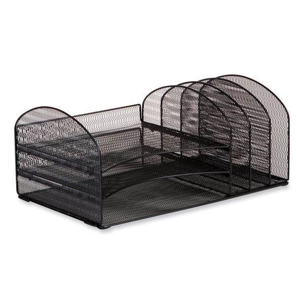 Safco Onyx Mesh Desk Organizer with Three Horizontal and Upright Sections, Letter Size Files, 19.62 x 11.32 x 8.5, Black