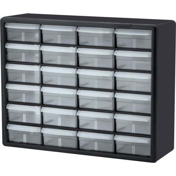 Akro-Mils Plastic 24-Drawer Storage Cabinet, 15 12/16″ x 20″ x 6 6/16″, Black/Clear